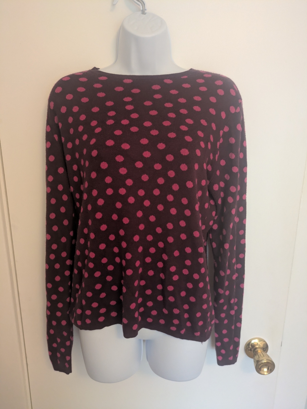 Ann Taylor Burgundy Sweater with Pink Polka Dots Women's Size Medium